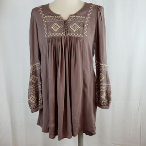 MonoReno Taupe Boho Tunic Blouse